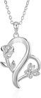 Crafted from 925 Sterling Silver Heart Pendant Necklace with Rose and Butterfly Motif