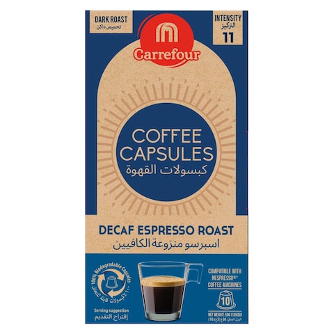 Carrefour Decaf Espresso Dark Roast Coffee 10 Capsules