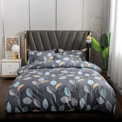 6-Piece Double Size Duvet Cover Set 1 Duvet Cover + 1 Flat Sheet + 4 Pillow Cases Microfibre Raven