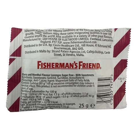 Fisherman&#39;s Friend Menthol Flavour Lozenges with Sweetener Cherry 25g
