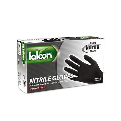 Falcon Nitrile Gloves - Black Powder Free - 100 Pieces (Large)