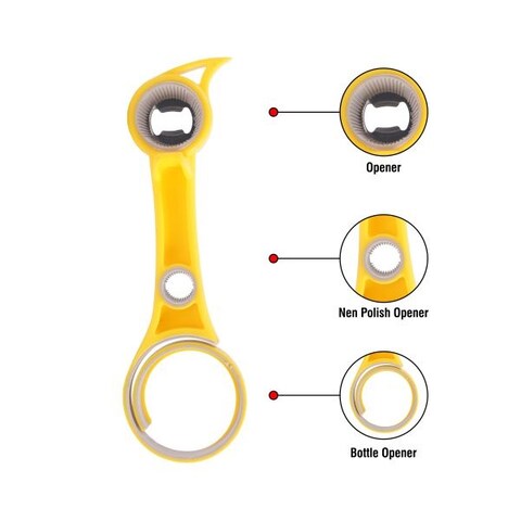 Jar Can Bottle Wine Opener - Multifunctional Kitchen Tool - Open Bottles, Cans, Jars, Safety Seals, Pull Tab - Tight Grip (Yellow )