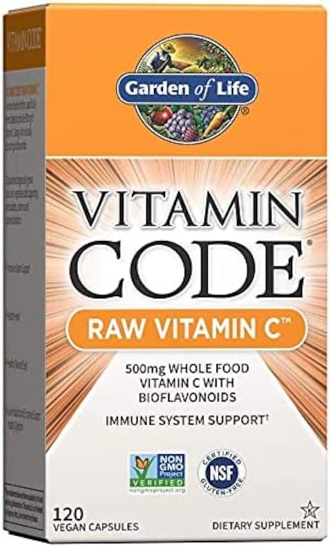 Garden Of Life Vitamin C, Vitamin Code Raw Vitamin C, 120 Vegan Capsules, 500mg Whole Food Vitamin C With Bioflavonoids, Fruits &amp; Veggies, Probiotics, Gluten Free Vitamin C Supplements For Adults