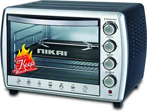 Nikai 65 Ltr Double Glass Electric Oven, Multifunction Toaster Oven with Convection Fan &amp; Rotisserie along with Keep Warm Function, NT6500SRC1 - Black and Silver,2 Years Warranty