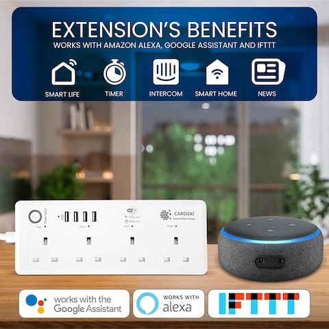 Smart Power Strip WIFI Extension 6FT Power Extensions Cord Overvoltage protection Socket 4-Way 4 USB Ports
