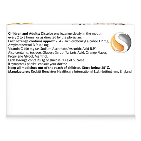 Strepsils Orange with Vitamin C Dual Anti-Bacterial Action Fast Effective Relief from Sore Throats 24 Lozenges