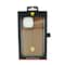 Ferrari Leather Case With Embossed Stripes Yellow Shield Logo For Iphone 14 Pro Max Camel