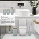 Bamboo Bathroom Accessories Set of 6 Modern Design 6 Pieces Bathroom Accessory Set Soap Dispenser Toothbrush Holder Tooth Mug Soap Dish Toilet Brush Rubbish for Bathroom Home Decor (Grey)