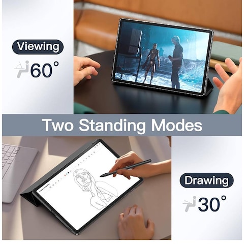 Case For Samsung Galaxy Tab S9 FE 10.9-Inch, Slim Translucent Back Tri-Fold Stand Protective Tablet Cover, Support S Pen Charging, Auto Wake/Sleep (Black)