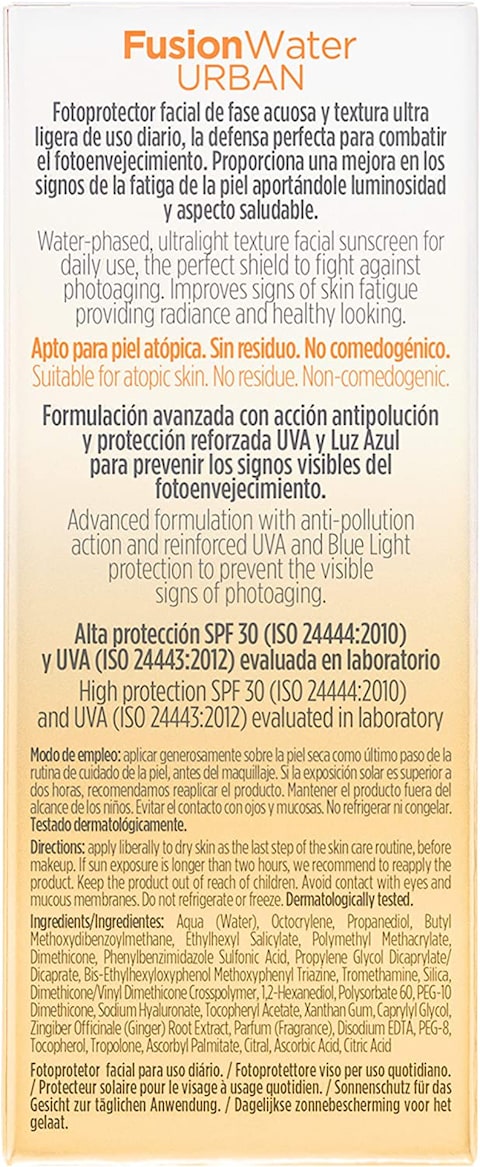 Isdin Fotoprotector Fusion Water Urban Spf 30 (50ml)   Urban Protection   Anti-Pollution   Protection Against Uv, Uva And Blue Light