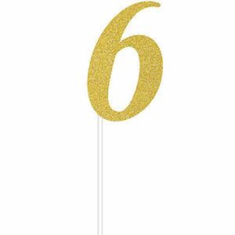 Creative Converting- Cake Topper Gold Glitter #6&lt; &gt;Gold&lt; &gt;