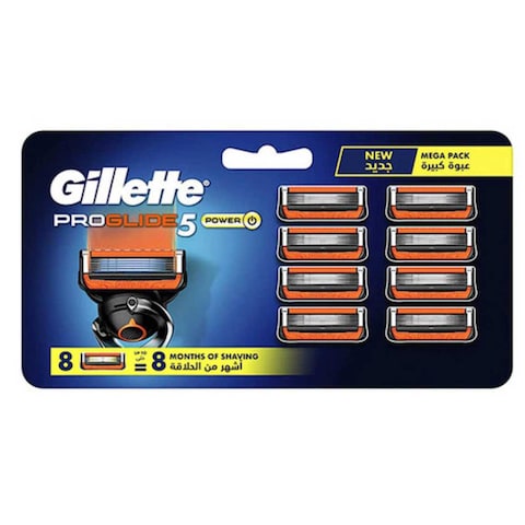 Buy Gillette Fusion 5 Proglide Power Razor Blades Blue 8 PCS in UAE