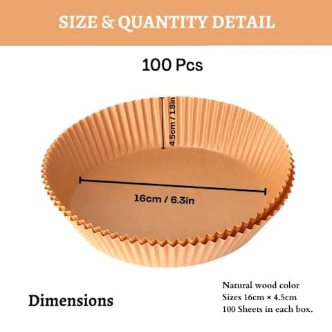 Non Stick Air Fryer Disposable Round Paper, Baking Paper for Air Fryer, Water Proof &amp; Oil Proof Parchment Paper Liners Round for Oven, Microwave &amp; Air Fryer (100 pcs &ndash; 6.3inch / 16cm)