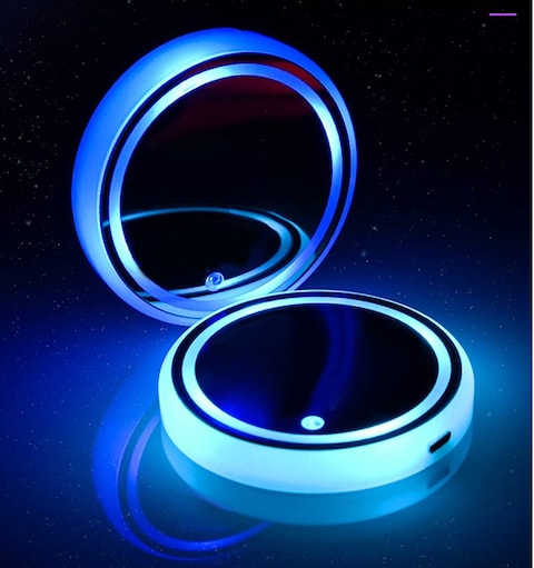 SHOWAY LED Car Cup Holder Lights, 7 Colors Changing USB Charging Mat Luminescent Cup Pad,Luminescent Cup Pad Interior Atmosphere 2pcs Interior Atmosphere