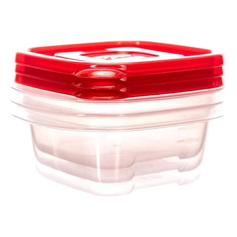 Lock &amp; LockEZ Lock Easy Plastic Square Food Container HLE8104 Clear/Red 250ml 3 PCS