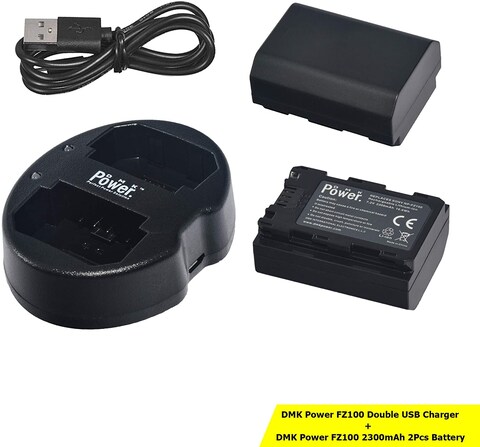 DMK Power NP-FZ100 Battery (2-Pack) and Dual USB Charger for Sony NP-FZ100, BC-QZ1 A7RIII A7R3, a7 III, Alpha 9, Alpha 9R, Alpha 9S Digital Camera
