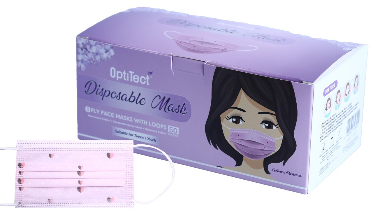 Buy OptiTect Disposable Mask For Tween and Youth Girls 50 Masks Online ...