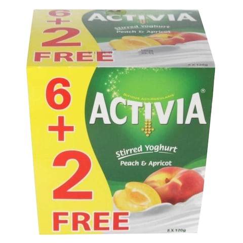 Buy Activia Peach And Apricot Stirred Yoghurt 120g x Pack of 8 in Kuwait