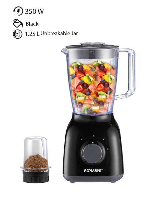 Sonashi 2 In 1 Countertop Blender With Unbreakable Jar &amp; Grinder 1.25 L 350 W SB-144N Black