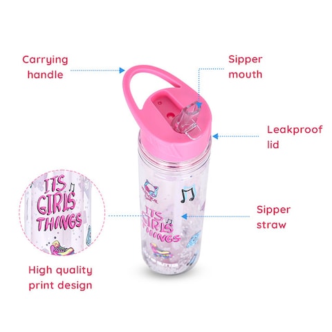 Eazy Kids 6 &amp; 4 Convertible Bento Lunch Box w/ 550ml Double Wall Water Bottle and Spoon Fork Set - Glitter Pink