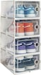4 Pack Plastic Stackable Shoe Box Foldable Display Box Container(white)