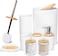 Bathroom Accessories Set 8 Pcs Bamboo Bath Ensemble Includes Soap Dispenser, Toothbrush Holder, Toothbrush Cup, Soap Dish, Qtip Holder Dispenser for Housewarming Gift (8-Bamboo White)