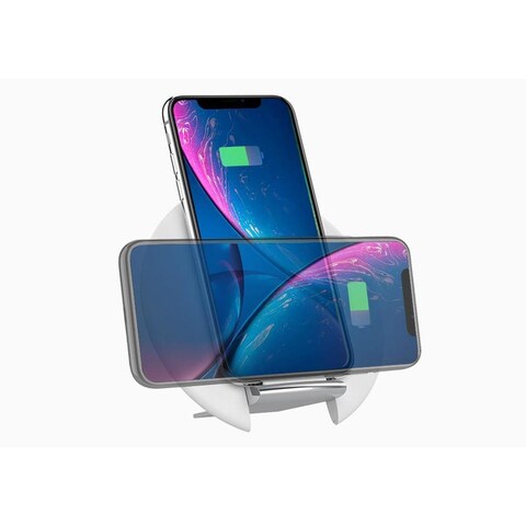 Cygnett Prime Wireless Desk Phone Charger, 10W Fast Qi Wireless Charging, Adjustable Charging Stand ideal when Playing Music, Reviewing Notifications or Answer Calls for Smartphones &amp; Airpods - White