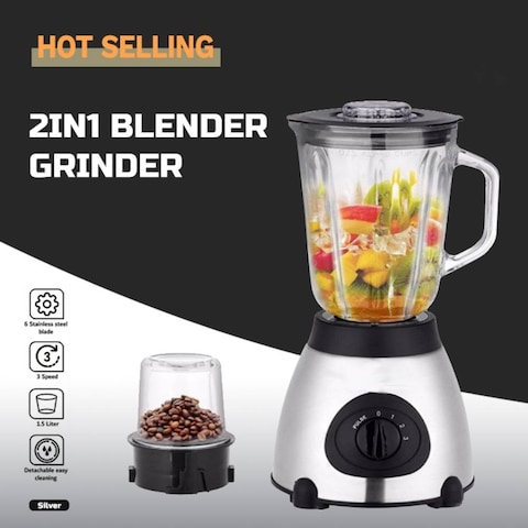 2 in 1 Stainless Steel Super Power Blender, Ice Crusher Fruits Juicer Machine Electric Bean Blender Mixer, 2600W Silver