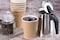 [50 Sets] 8 oz. Brown Disposable Ripple Insulated Coffee Cups with Lids - Hot Beverage Corrugated Paper Cups