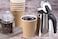 [50 Sets] 8 oz. Brown Disposable Ripple Insulated Coffee Cups with Lids - Hot Beverage Corrugated Paper Cups