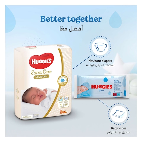 Huggies Pure Baby Wipes, 99% Pure Water Wipes, 1 Pack x 56 Wipes