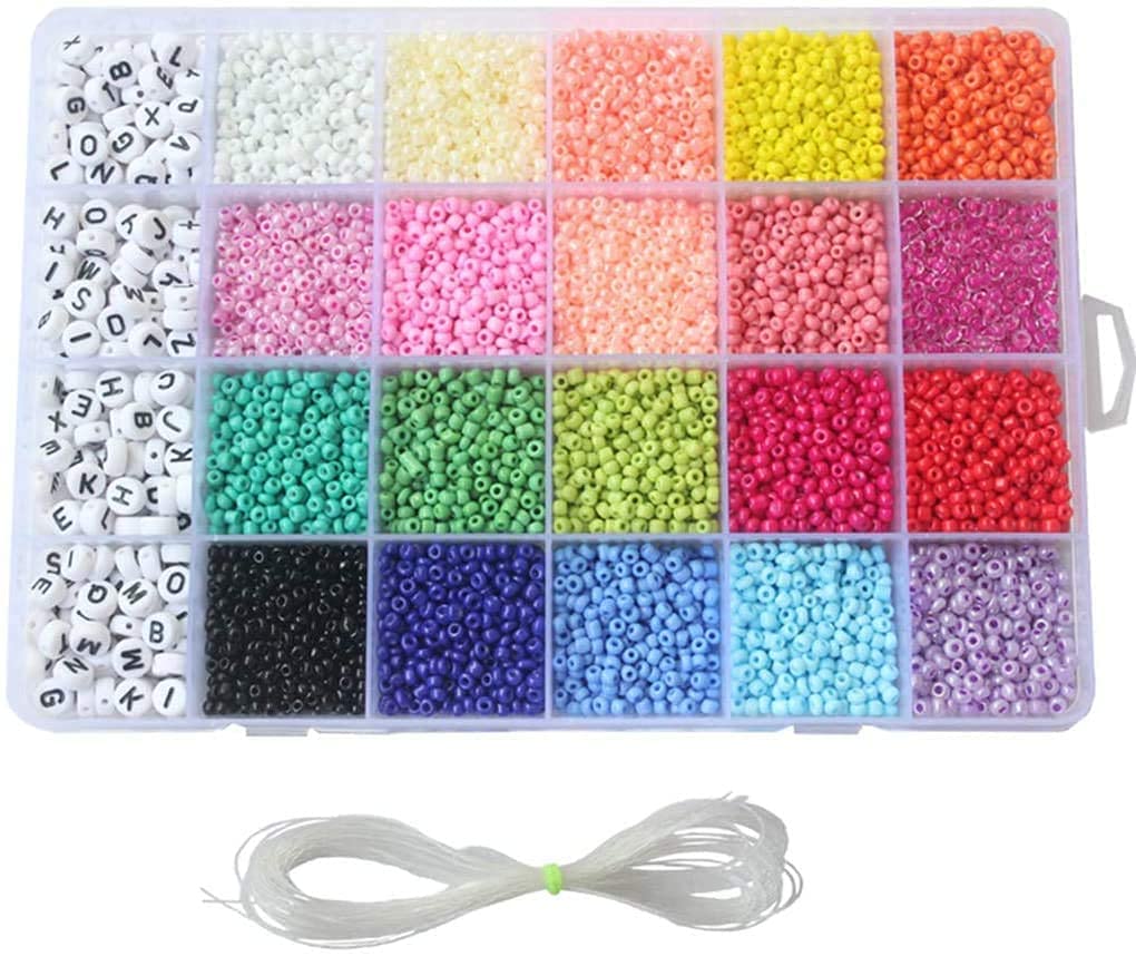 24-Grid Craft Bead with Rope Mini Seed Beads Set for Jewelry Making Bracelet 3300 Pcs