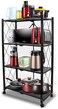 Doreen 4-Tire Kitchen Microwave Racks Shelving Storage Unit Foldable Bread Racks, Storage Racks, Trolleys, Metal Organizer Wire Rack for Home Kitchen (Black, 4 Layer)