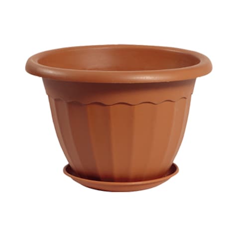 Rounded Plastic Plant Pot With Tray Assorted Color 45CM