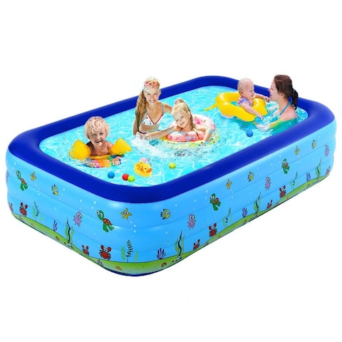HEXAR&reg; Inflatable Swimming Pool Kiddie Pool Large Size Blow Up Swimming Pool for Family Adults Kids Toddler Giant Rectangle Lounge Blowup Pool for Indoor Outdoor Backyard Ground (210 X 150 X 60 CM)