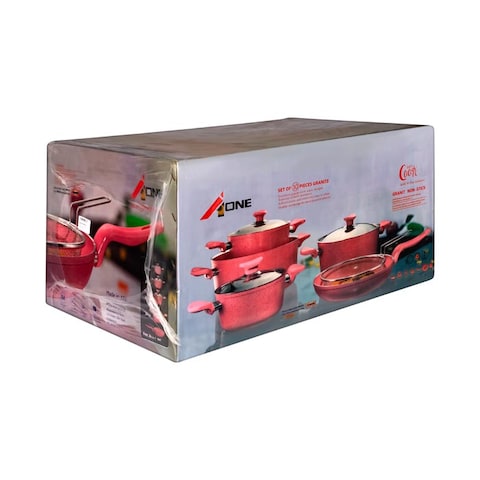 AOne Granite Cooking Pots, 18-20-24-28 - 8 Pieces + Frying Pan - Size 26 + Frying Net