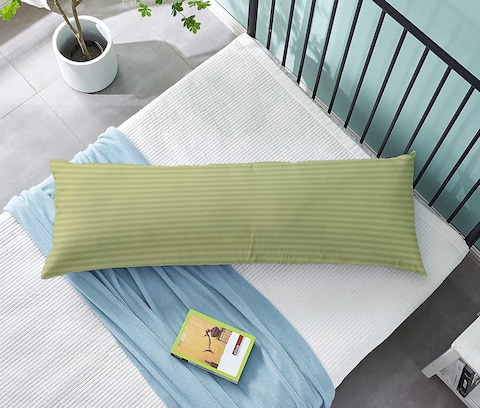 KLUB LINEN  Long Body Pillow 1pc, Fabric: 100% Polyester 85 GSM Microfiber 1 cm Stripe Super Soft, Filling: 1300 gm Hollow Fiber Comfort, Breathable &amp; Ultra Soft Size: 45 x 120 cm, Color: Olive