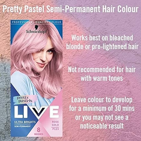 Schwarzkopf Live Pretty Pastels Pink Gold Hair Dye, Pack Of 3, Semi-Permanent Colour Last Up To 8 Washes- P123 Rose Gold