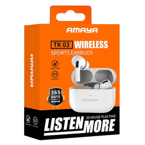 Amaya TK03 Sport True Wireless Earbuds White