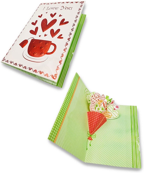Party Time 1pc 3D Pop Up Greeting Card, Valentines Day Card, Anniversary Card, Birthday Card, Mother&#39;s Day Gift, Anniversary Gift, Valentines Day Gift - I Love You Design, Green