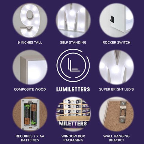 LED Marquee Letter Light Sign Wooden White (U) 25cm