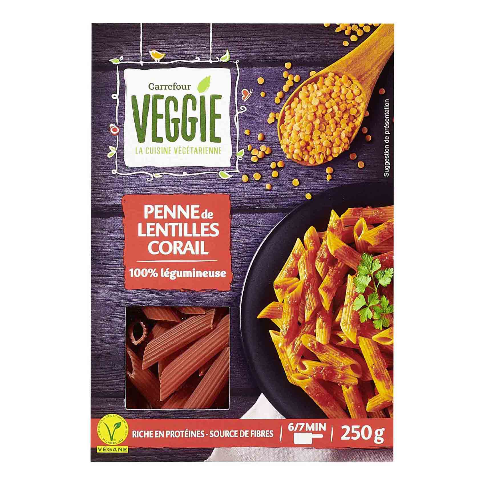 Carrefour Veggie Penne De Lentilles Corail Pasta 250g