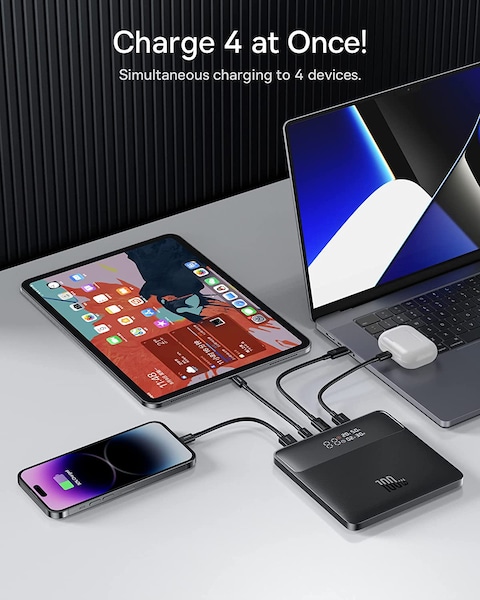 Baseus Power Bank, 20000mAh 100W PD Fast Charging Portable Charger with Digital Display, Blade HD Laptop Battery Bank for ROG Ally, Steam Deck, MacBook, iPad, iPhone, Samsung (Matte Black)