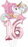 Party Time Pink Unicorn 16th Birthday Balloon Decorations, Foil Balloon Set Pack of 7 - Number 16 Rose Gold Number Foil Balloon 40" Unicorn Theme 16th Birthday Decoration Supplies