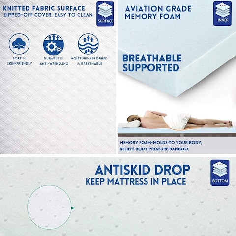 Vital Memory Foam (Visco) Mattress Topper Height Of 5 Cm With Removable Knitted Fabric Cover (Single - 90 X 200)