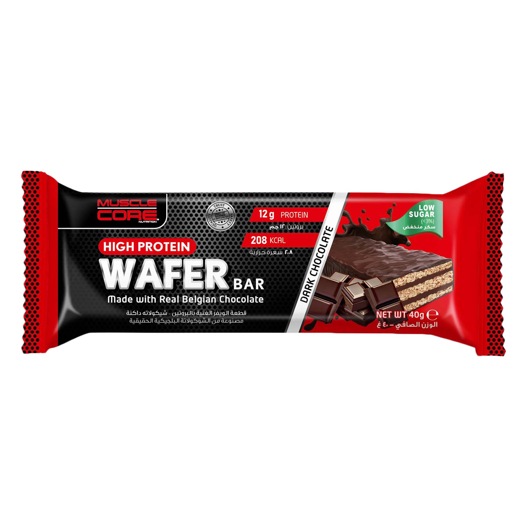 Muscle Core Nutrition Dark Chocolate Flavour High Protein Wafer Bar 40g