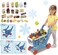Fitto Kids Shopping Cart Toy Supermarket, 54pcs Playset, Grocery Cart, Credit Card, Pretend Fruit Vegetables, Shop Accessories, Blue