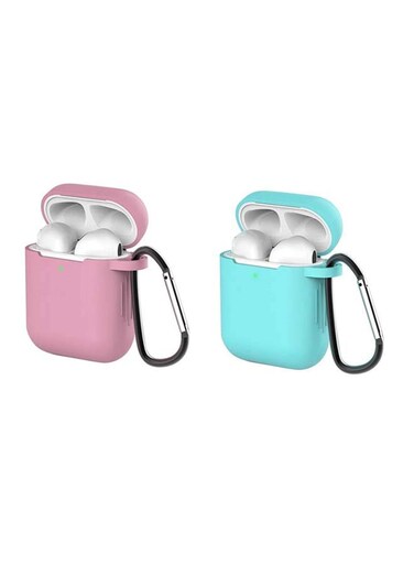 Fitme 2-Piece Silicone Case For Apple Airpods 1/2, Pink/Teal