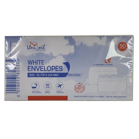 Unimail Classic Peel And Seal Envelopes White 50 PCS