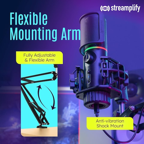 Streamplify MIC Microphone Mount Arm Inside, RGB, 2 Audio Modes MIC-48-RGB-MA-BK
